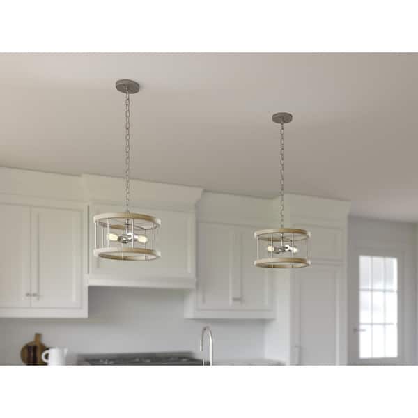 KICHLER Barrett 14 in. 2-Light Distressed Antique Gray with Brushed Nickel Rustic Hallway Convertible Flush Mount Ceiling Light