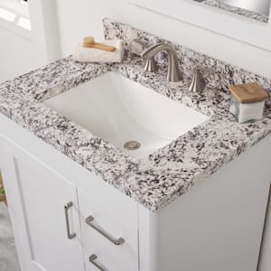 31 in. W x 22 in. D Cultured Marble White Rectangular Single Sink Vanity Top in Bianco Antico