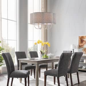 Selma 20 in. 6-Light Brushed Nickel Drum Chandelier with Urban Gray Scalloped Fabric Shade