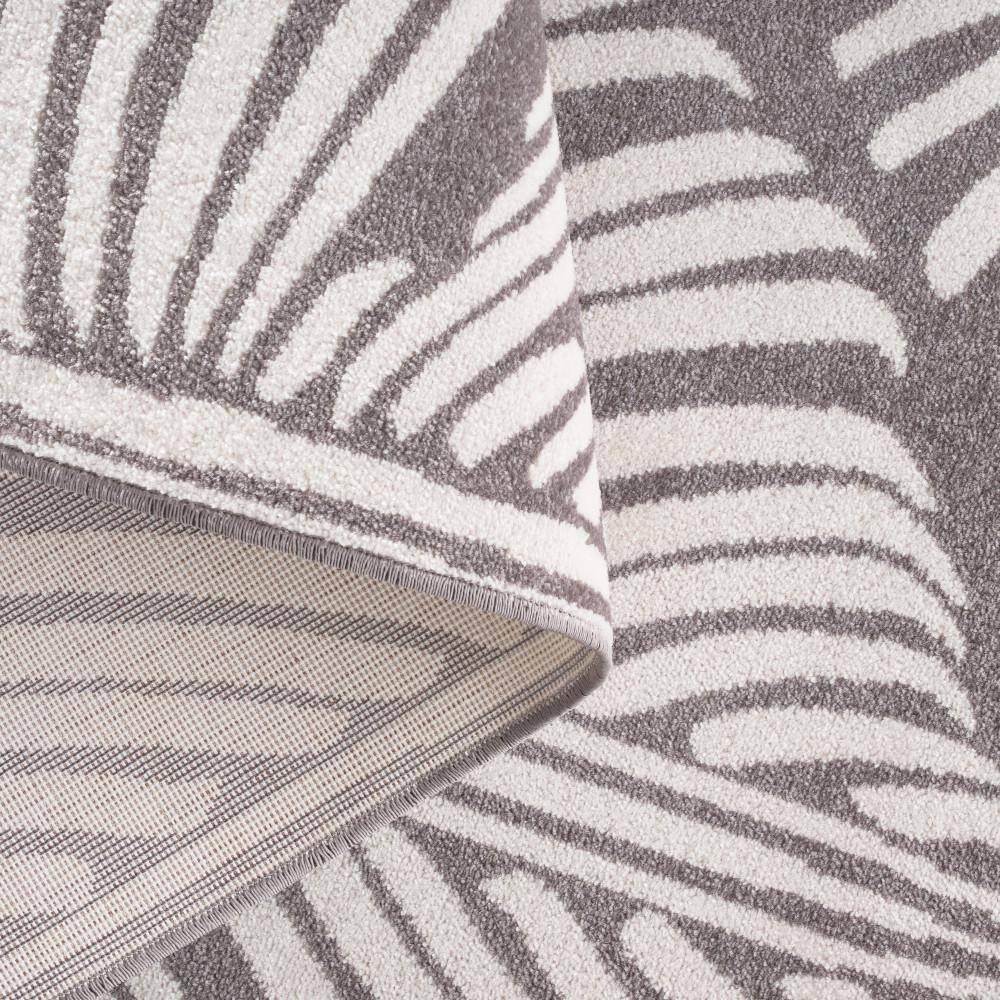 Dark Grey and Ivory Synthetic Palm Leaf Indoor/Outdoor Area Rug