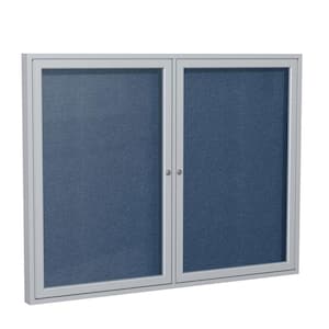 3 x 4 ft.  Vinyl Enclosed Bulletin Board, 2 Door, Satin Aluminum Frame, Navy