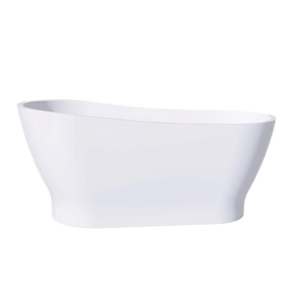 59'' Glossy White Acrylic Freestanding Soaking Bathtub