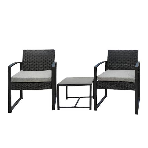 TIRAMISUBEST 3-Piece Wicker Patio Conversation Set with Gray Cushions