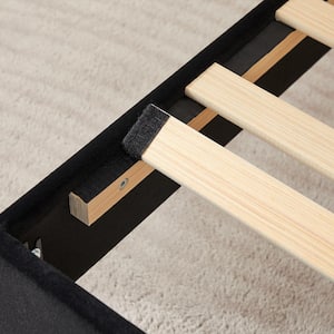 Upholstered Bed Black Metal Frame Queen Platform Bed with Adjustable Headboard, No Box Spring Needed Bed Frame
