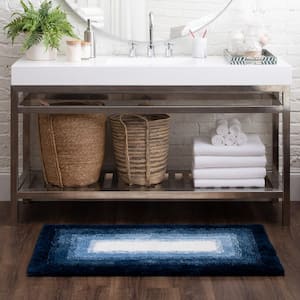 17 in. x 24 in. Twilight Blue Ombre Border Polyester Machine Washable Bath Mat