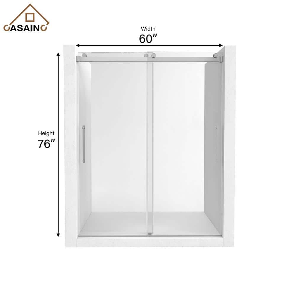 60" x 76" Frameless Brushed Nickel Double Sliding Shower Door
