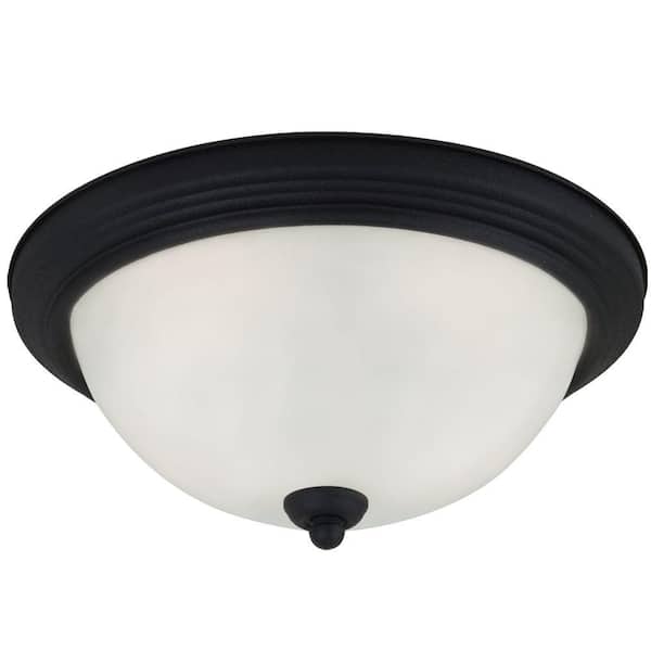 Generation Lighting Geary 10.5 in. 1-Light Blacksmith Ceiling Flush Mount with Satin Etched Glass