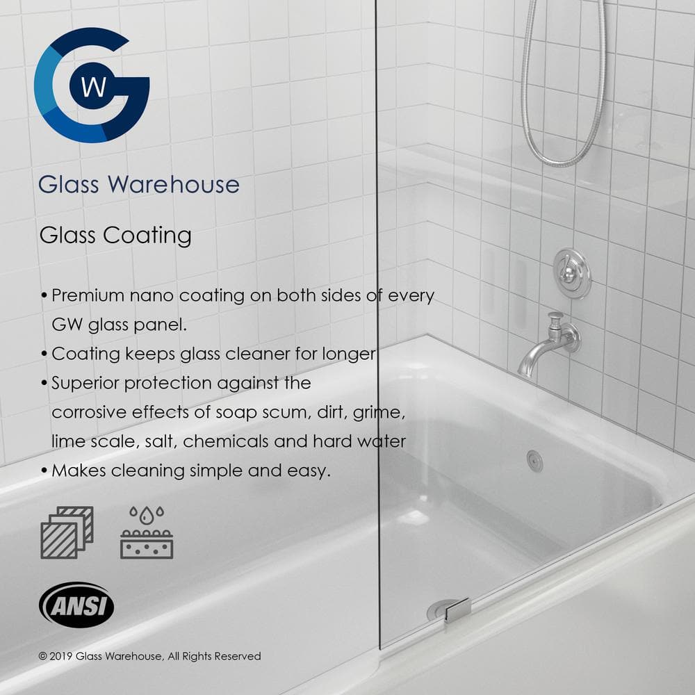 Polished Chrome Frameless Glass Bathtub Shower Door