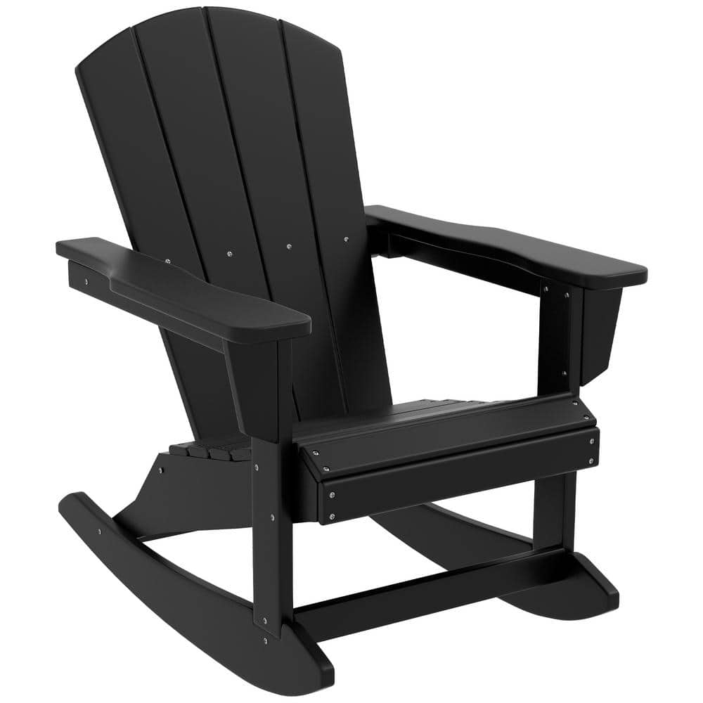 Black Plastic Outdoor Rocking Chair, HDPE Adirondack Style Rocker Chair for