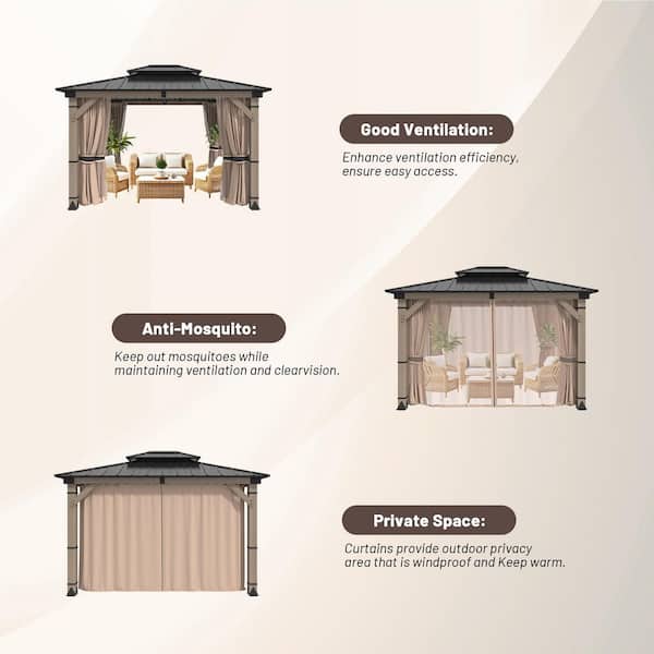 Clihome 10 ft. x 12 ft. Fir Wood Gazebo with Galvanized