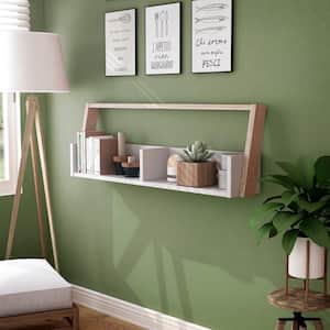 Addis 16.75 in. H Beige MDF Wood 2-Shelf Floating Accent Bookcase with 2-Tone