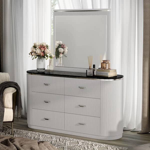 Furniture of America Addy Light Gray 6-Drawer 62.5 in. Dresser with Mirror