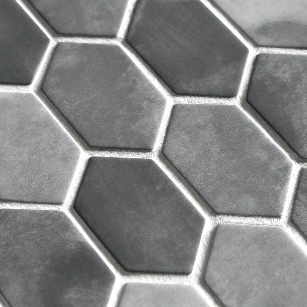 Gray Hexagonal Recycled Glass Mosaic Floor and Wall Tile