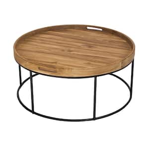 Berkeley 35.5 in. Natural with Iron Standard Round Teak with Rattan Coffee Table