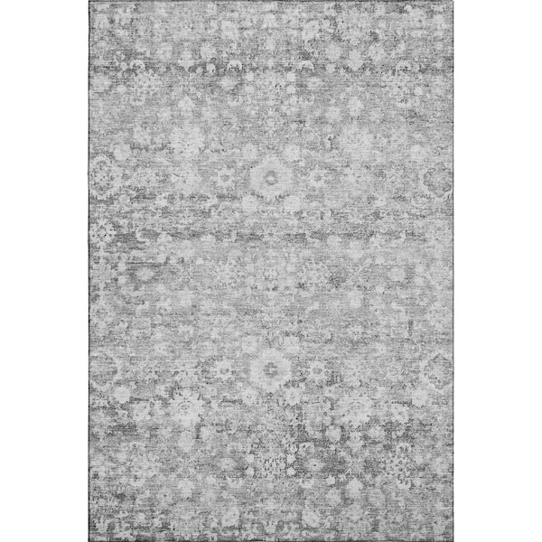 Addison Rugs Mayfield Premium Machine Washable Indoor/Outdoor Geometric AMF651 Silver 9 ft. x 12 ft. Area Rug