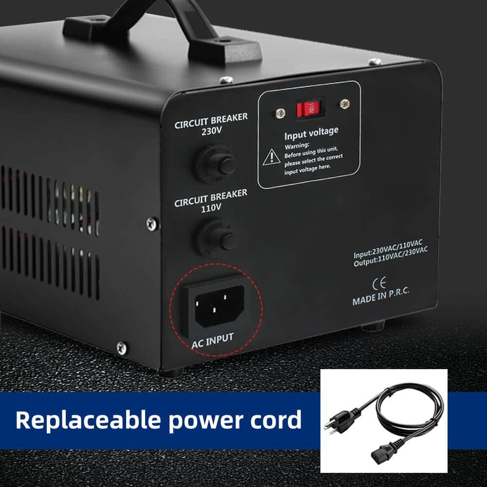 Black 1000W Universal Step Up/Down Voltage Transformer