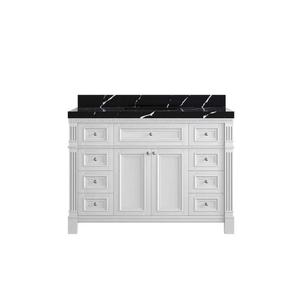 Paris 48 in. Single Sink Freestanding White Bath Vanity with Calacatta Black Qt. Top