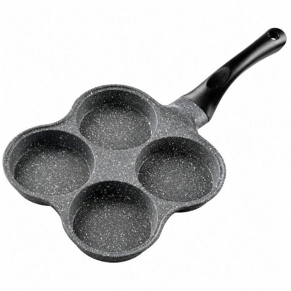 Black Cast Iron 4‑Cup 3.54 in. Rustless Egg Frying Pan, Nonstick Easy Clean Egg Cooker Omelet Pan for Breakfast Swedish