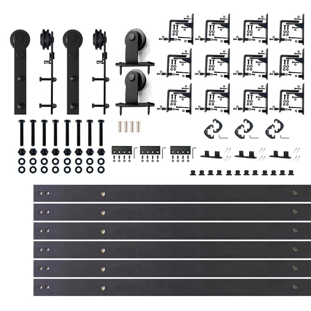 15 ft./180 in. Black Rustic Triple Track Bypass Sliding Barn Door Track and Hardware Kit for Triple Doors price history on PriceWatchPro
