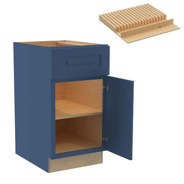 Home Decorators Collection Grayson 18 in. W x 24 in. D x 34.5 in. H Assembled Plywood Base Kitchen Cabinet in Mythic Blue with Knife Block RH