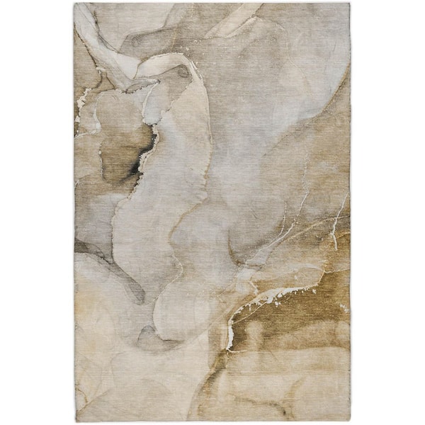 Dream Shag Premium Machine Washable Abstract ADS521 Beige 3 ft. x 5 ft. Area Rug