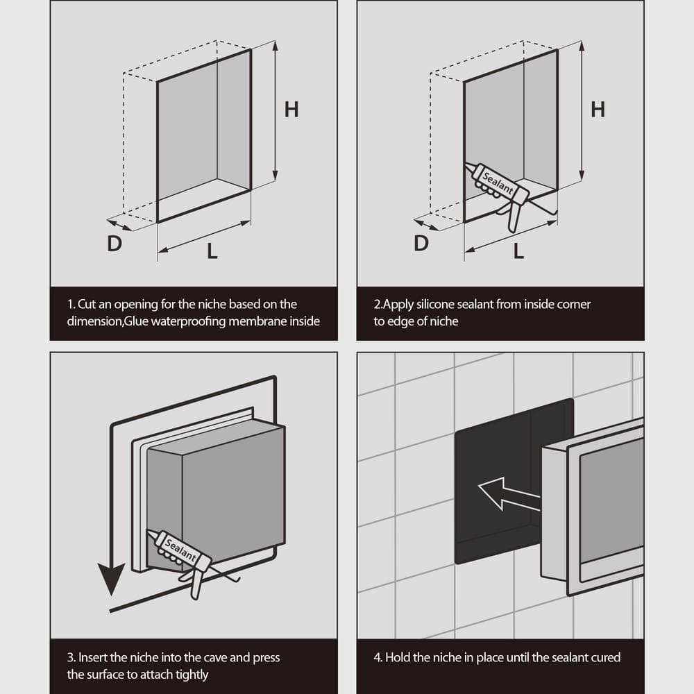 Matte Black Stainless Steel 25-Inch Shower Niche Shelf
