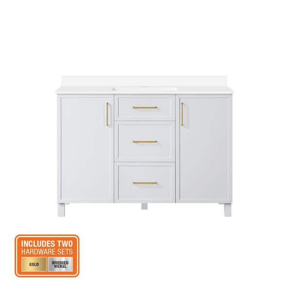 Bilston 48 in. Single Sink Dove Gray Bath Vanity with White Engineered Stone Top (Assembled)