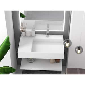 Juniper 30 in. Wall Mounted Solid Surface Right Side Basin Rectangle Non Vessel Bathroom Sink in Matte White