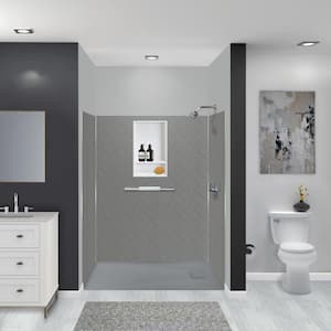 Prodigy 60 in. W x 72 in. H x 36 in. D 3-Piece Glue-Up Alcove Shower Surround in Dark Grey Herringbone Tile
