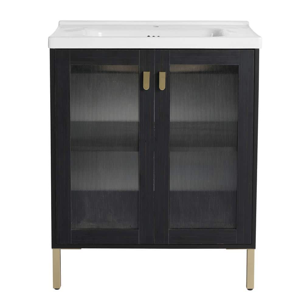 27.80 in. W x 18.50 in. D x 34.80 in. H Single Sink Freestanding Bath Vanity in Black Chestnut with White Ceramic Top price history on PriceWatchPro