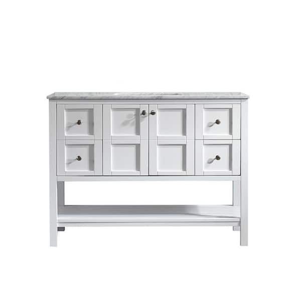 ROSWELL Florence 48 in. W x 22 in. D x 35 in. H Vanity in White with Marble Vanity Top in White with Basin