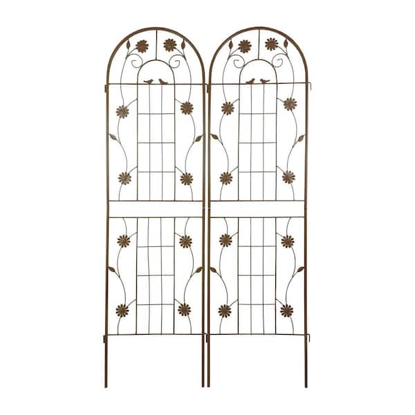 71 in. Brown Iron Arch Garden Trellis, Fence Plant Trellis for Outdoor Climbing Roses Vines Support (2-Pack)