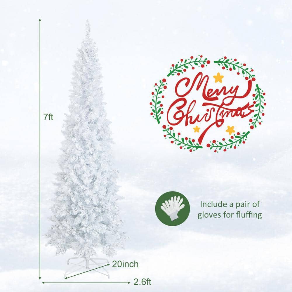 7 ft White Pre-Lit Pencil Christmas Tree with LED Lights