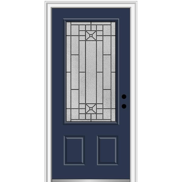 MMI Door 36 in. x 80 in. Courtyard Left-Hand 3/4 Lite Decorative Painted Fiberglass Smooth Prehung Front Door, 4-9/16 in. Frame