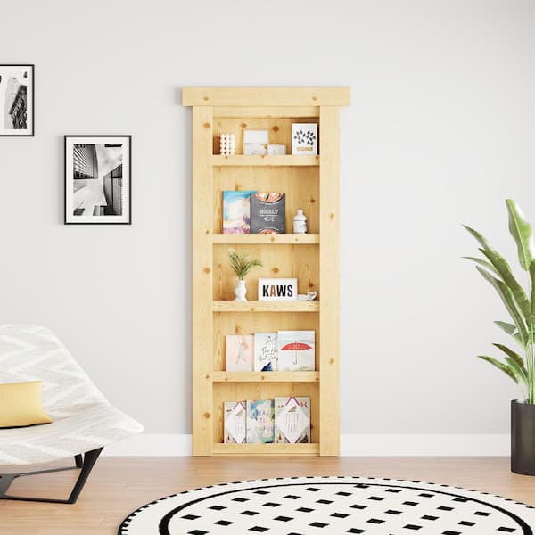 36 in. x 80 in. Assembled Universal/Reversible Solid Core Unfinished Wood 4-Shelf Flush Mount Hidden Bookcase Door