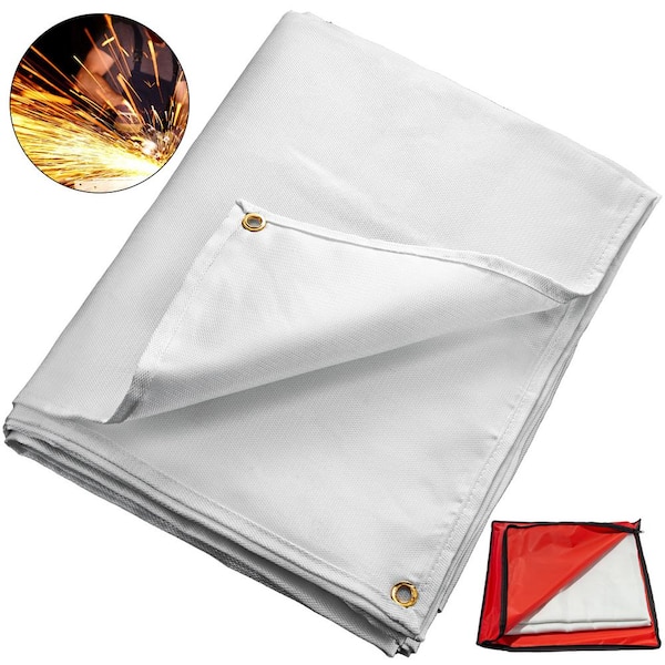 VEVOR 6 ft. x 10 ft. Emergency Fire Blanket Fiberglass Heat Resists 1022°F Welding Blanket Mat with Carry Bag, White