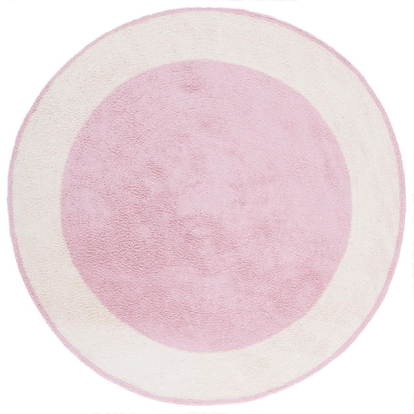 Easy Care 5 ft. x 5 ft. Ivory/Pink Two-Tone Solid Round Area Rug