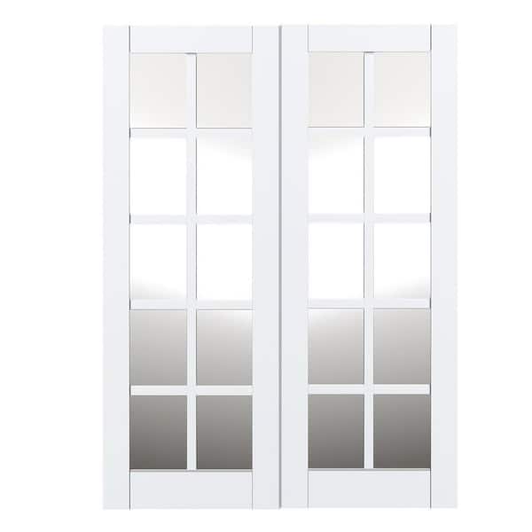 56 in. x 80 in. 10 Lite, White Primed, No Bore, Mirrored Glass, Composite MDF Interior Door Slab