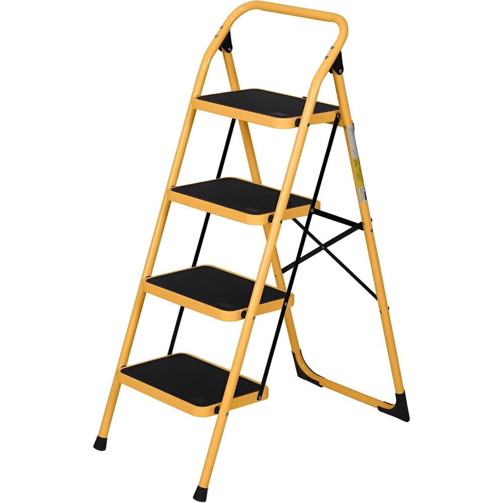 Yellow 4-Step Iron Step Stool, Lightweight Step Ladder (8 ft. Reach Height)