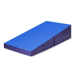 30 in. x 30 in. x 18 in. Blue Incline Gymnastics Mat Wedge Shape Foldable Durable Fitness Mat 6 sq. ft.