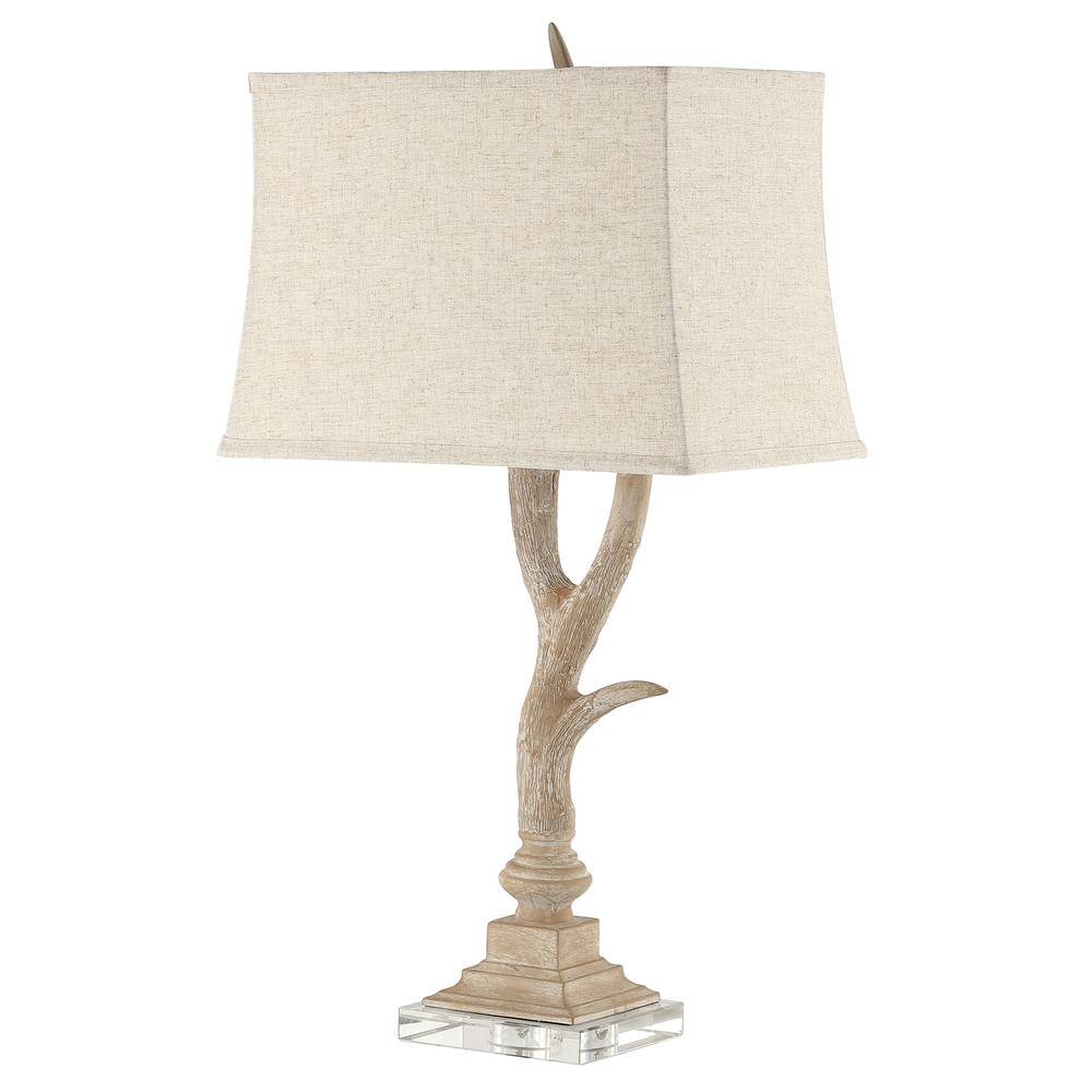 Beige Faux Antler Resin Table Lamp with Linen Shade
