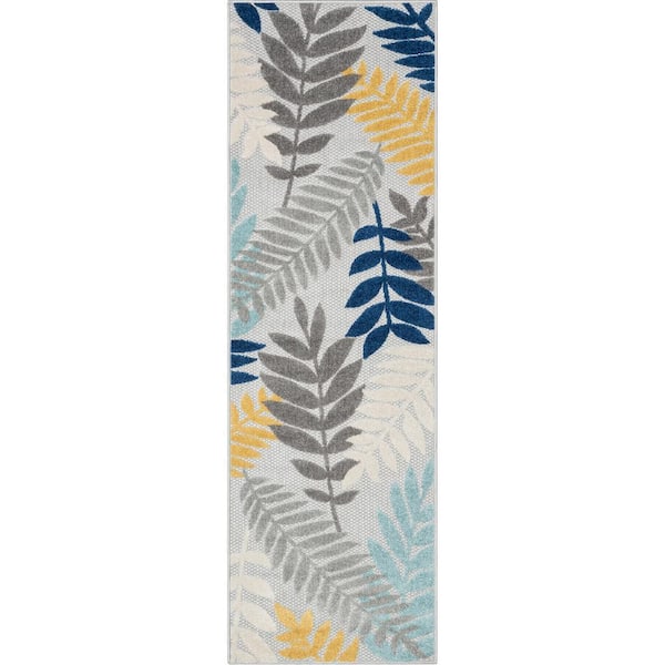 Dorado Mariah Modern Floral Grey 2 ft. 3 in. x 7 ft. 3 in. Runner High-Low Indoor/Outdoor Area Rug