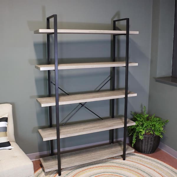 HSH 6 Tier Tall Bookshelf, Wood and Metal Vertical Display Book Shelf,  Industrial 6 Shelf Bookcases