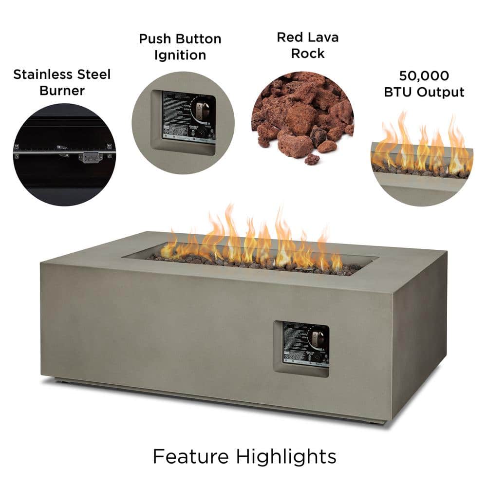 Mist Gray Rectangular Gas Fire Pit Table with Steel Frame
