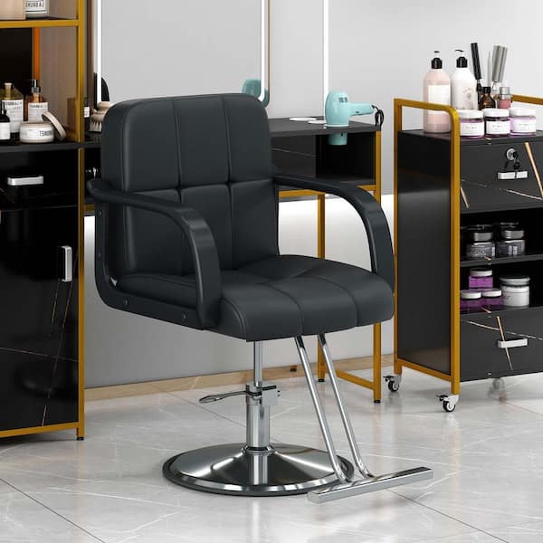 Unbranded PU Leather Adjustable Ergonomic Barber Chair 360°Swivel Salon Chair Hydraulic Chair for Hair Stylist in Black