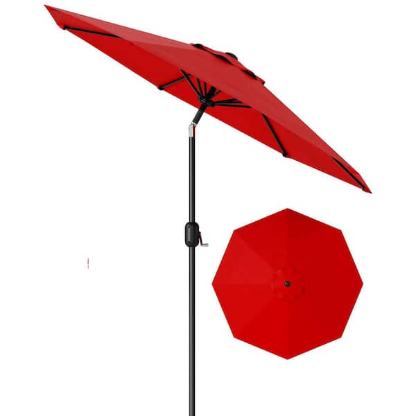 10 ft. Metal Pole Round Market Tilt Patio Umbrella with UV-Resistant Fabric in Red