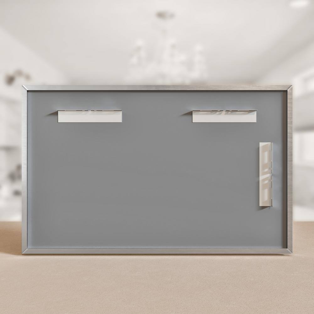 Large Brushed Silver Rectangular Metal Bathroom Vanity Mirror