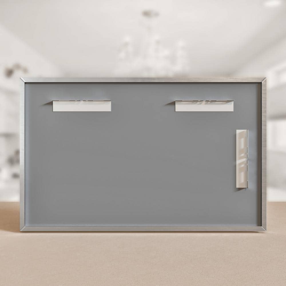 Large Brushed Silver Rectangular Metal Bathroom Vanity Mirror
