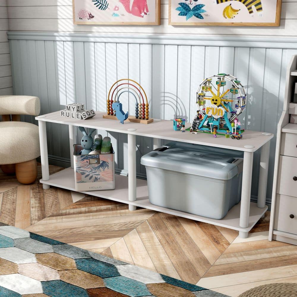 Taupe Grey Modern Engineered Wood 2-Tier Wide Shelf Unit