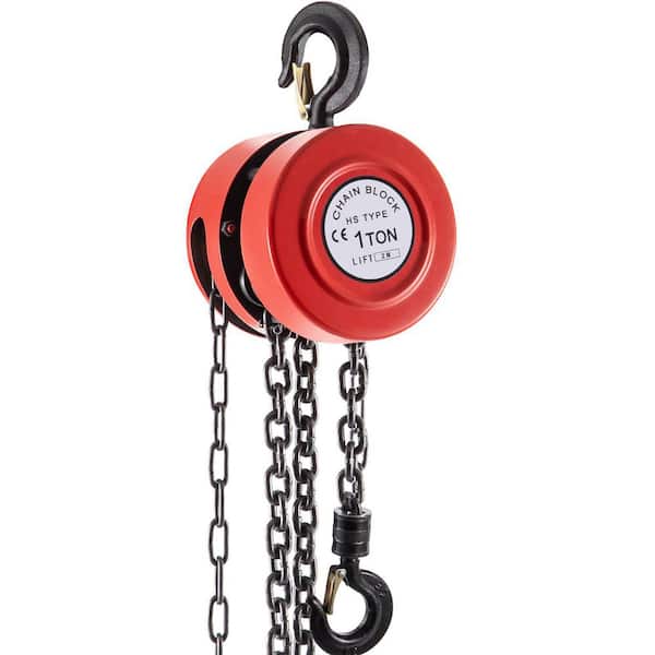 Hand Chain Hoist 1-Ton Chain Block 2,200 lbs. Capacity and 7 ft. Lift for Lifting Goods in Transport and Factories